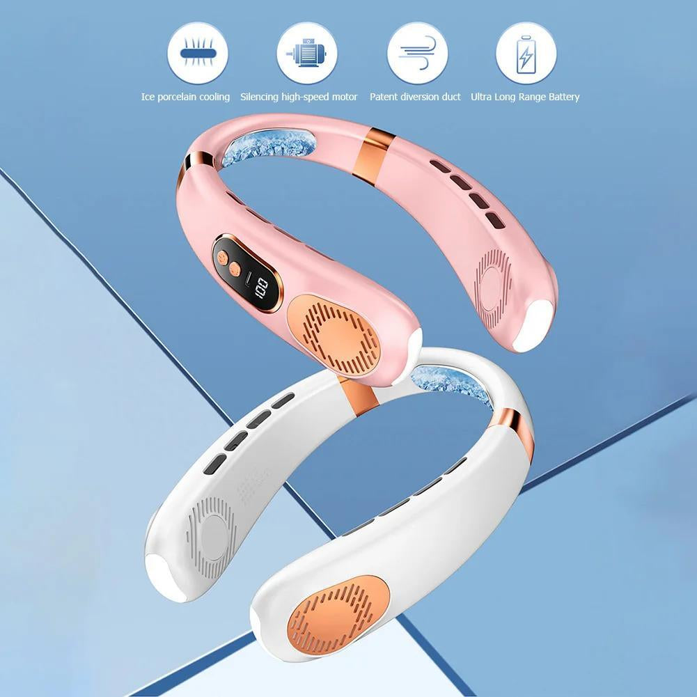 5-Speed Portable Hanging Neck Fan USB Rechargeable Bladeless W/ Cold Plate USA