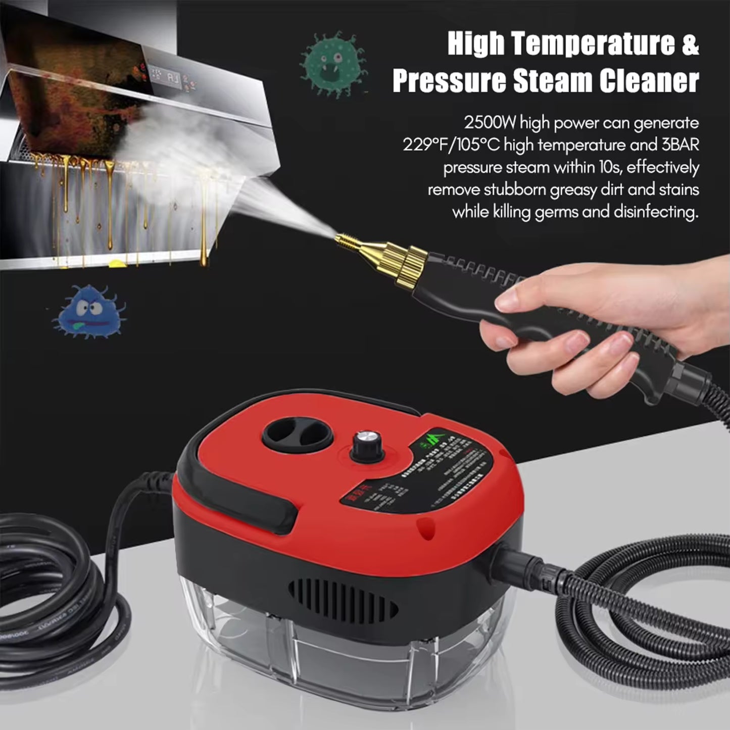 Quadra's 2500W High-Temperature Pressurized Handheld Steam Cleaner