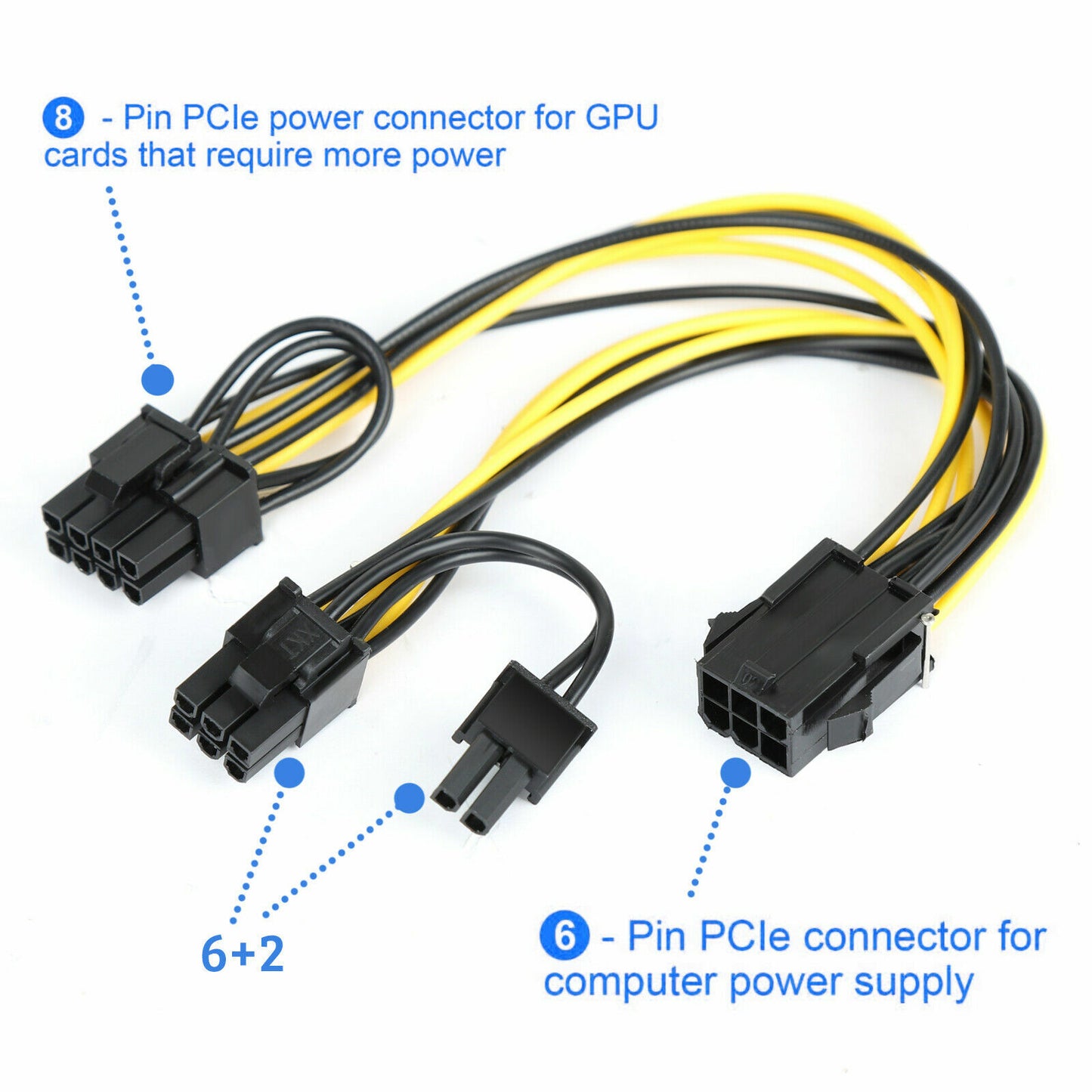 10 PCS PCIE 6 Pin Female to Dual PCI-E 8 Pin (6+2) Male GPU Power Cable Splitter
