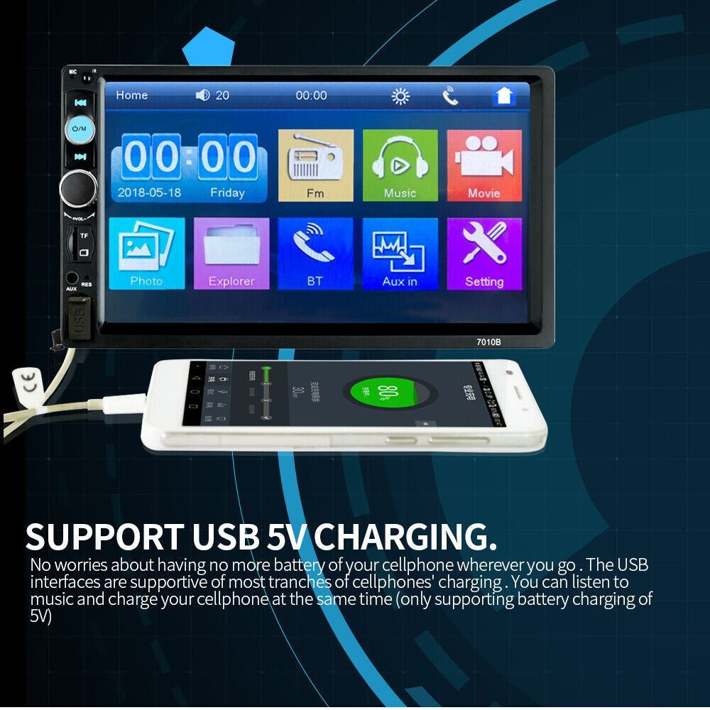 7" Double 2 DIN Car MP5 Player Bluetooth Touch Screen Stereo Radio with Camera