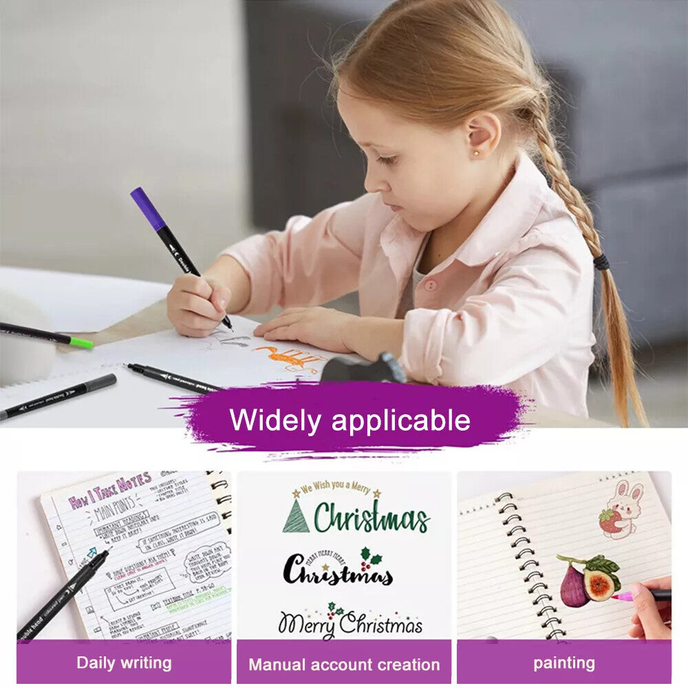 Dual Brush Marker Pens 72 Colors Art Markers Set W/ Fine and Brush Tip Kids Gift