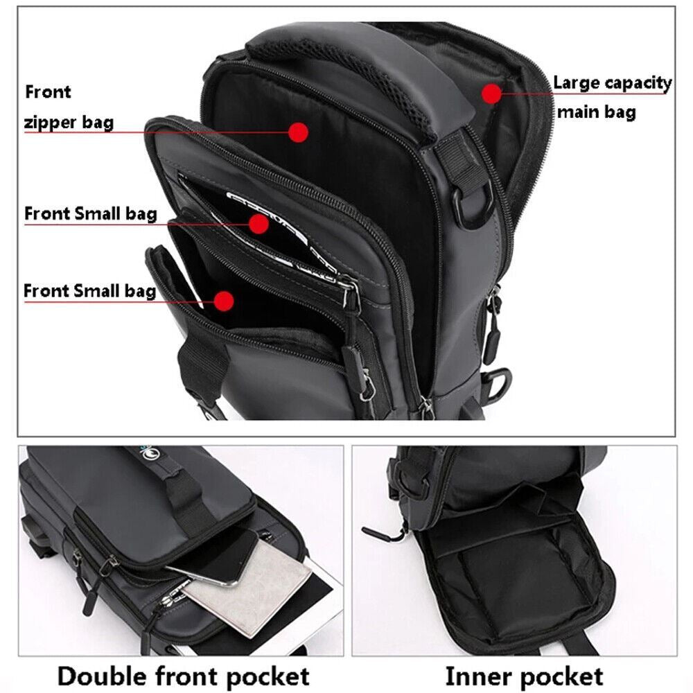 Anti-Theft Men'S Sling Crossbody Bag Chest Shoulder Messenger Backpack USB Port