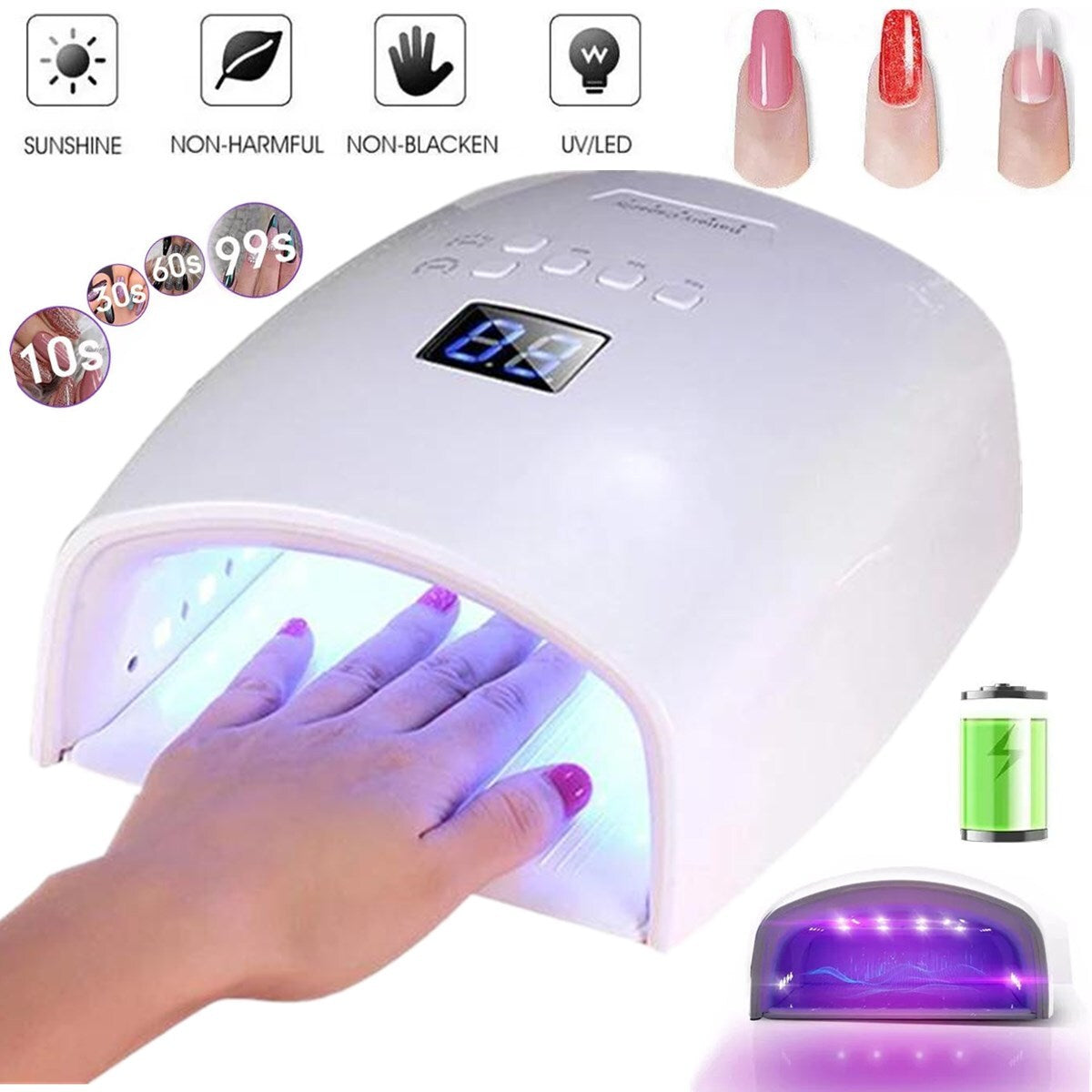 White 48W Cordless Wireless Rechargeable LED/UV Nail Lamp Gel Polish Nail Dryer
