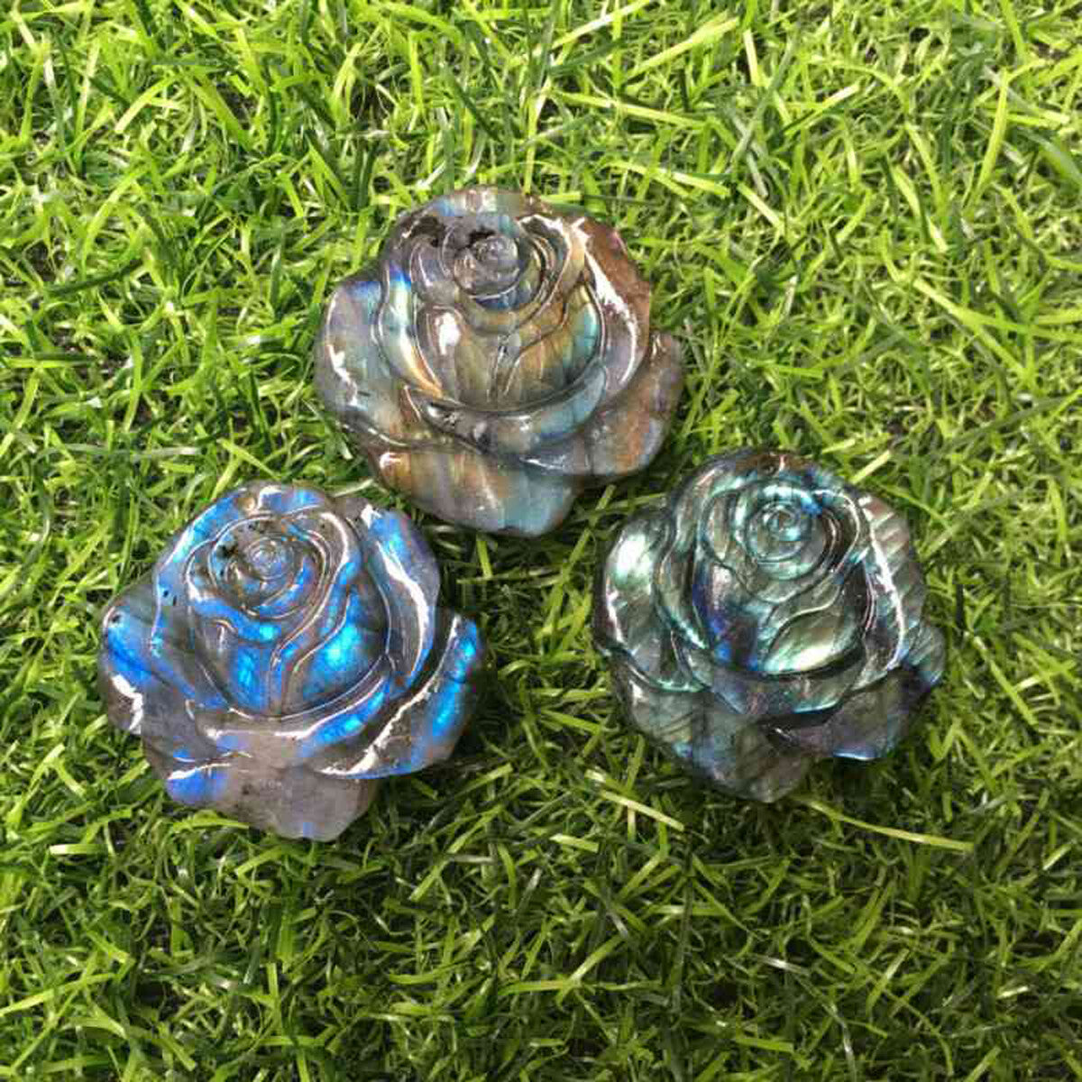 Natural Labradorite Hand Carved the Roses Quartz Crystal Healing US 1 PC