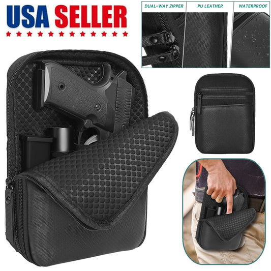 Black Concealed Carry Gun Pouch Pistol Holster Pack Waist Pocket with Belt Loops