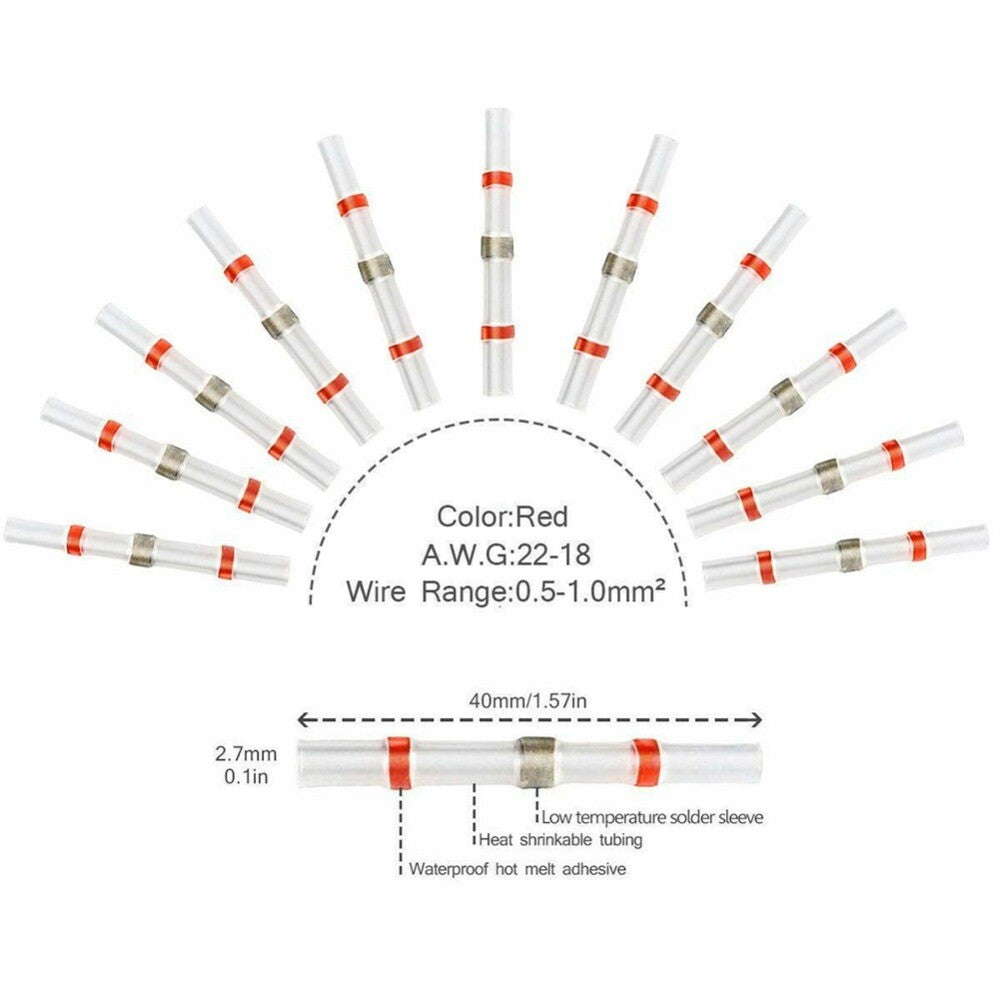 500PCS Wire Connectors Waterproof Heat Shrink Butt Terminals Solder Seal Sleeve