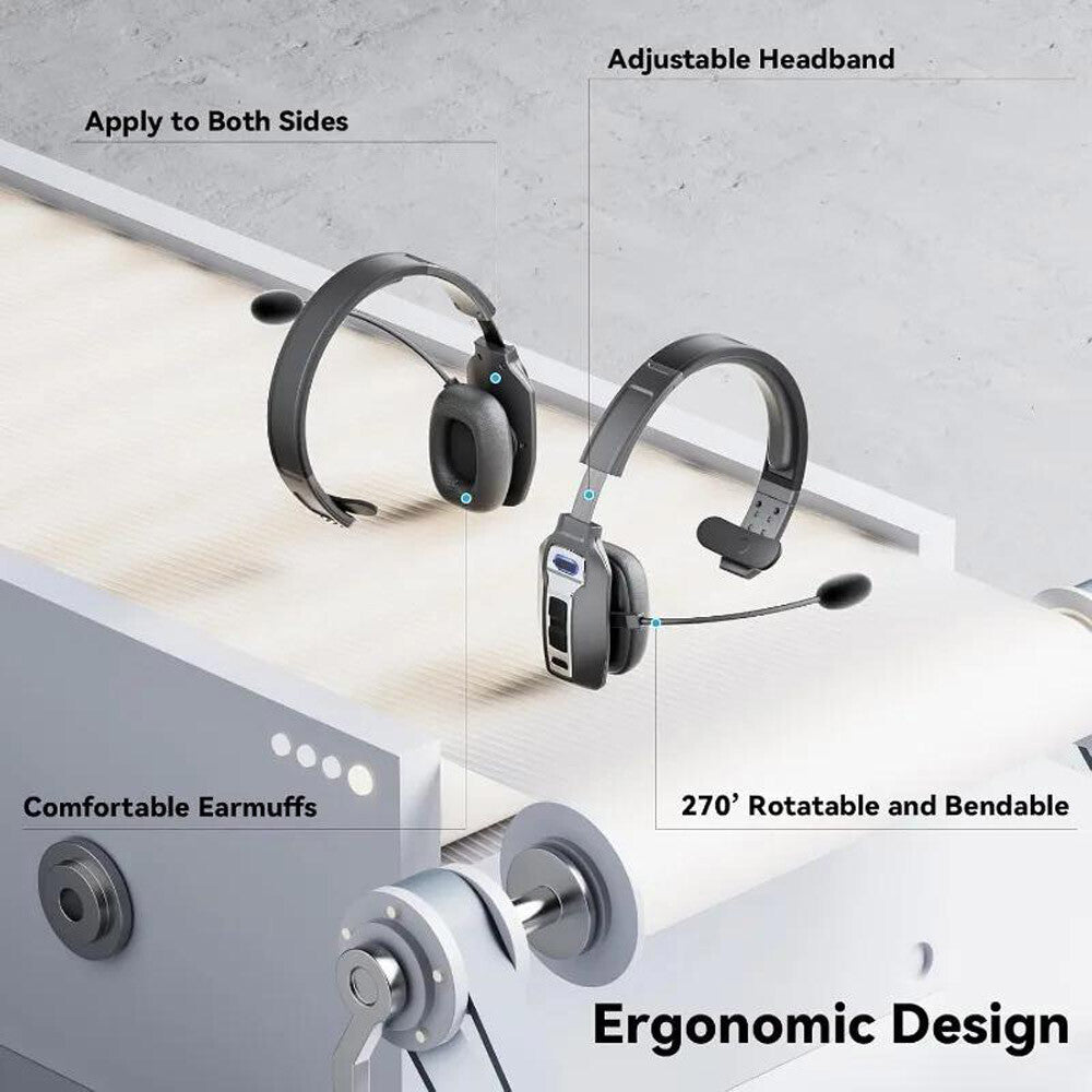 AI Trucker Headset Wireless Bluetooth 5.2 Noise Cancelling Mic for Phones PC US