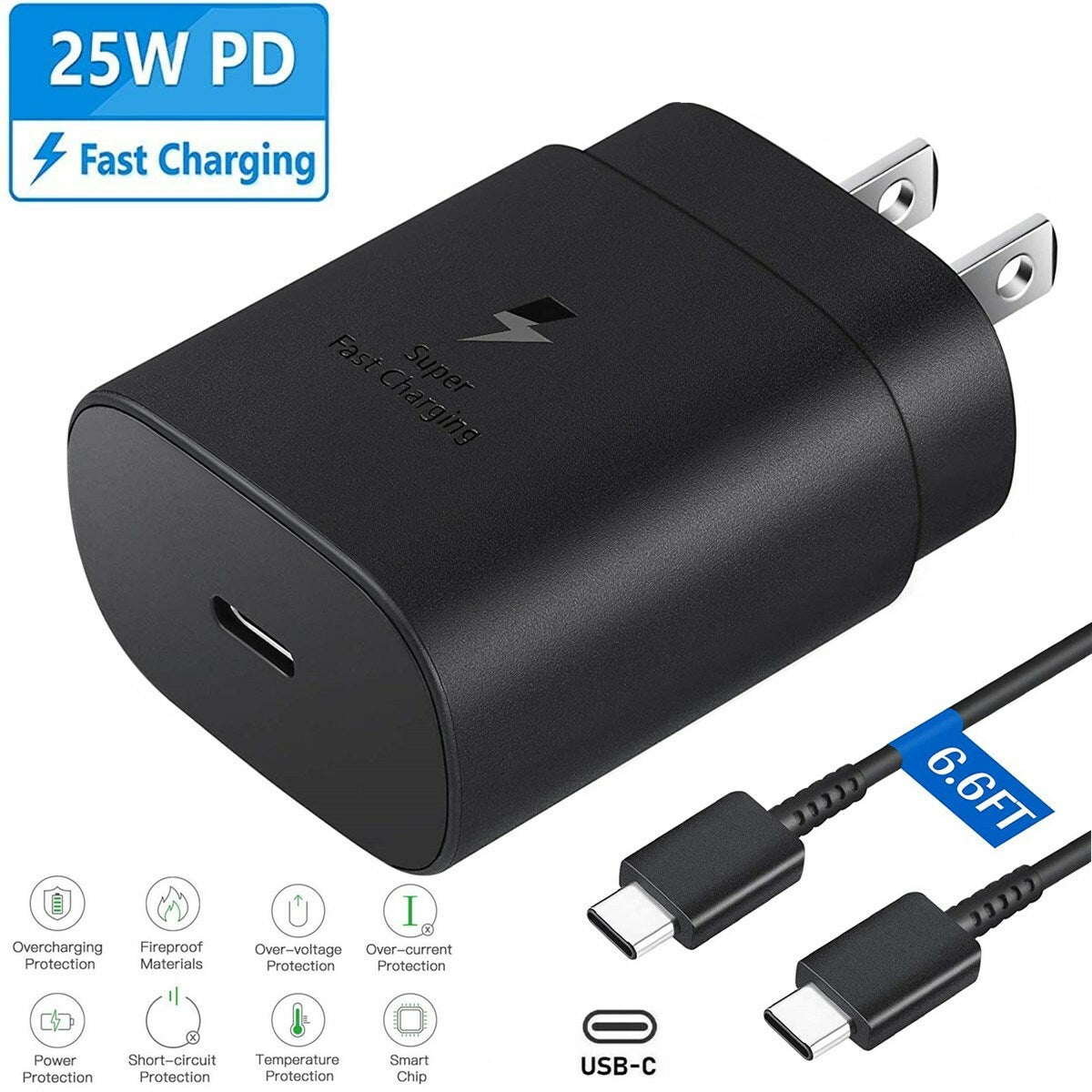 25W Type USB-C Super Fast Wall Charger + 6FT Cable for Samsung Galaxy S20 S21 5G