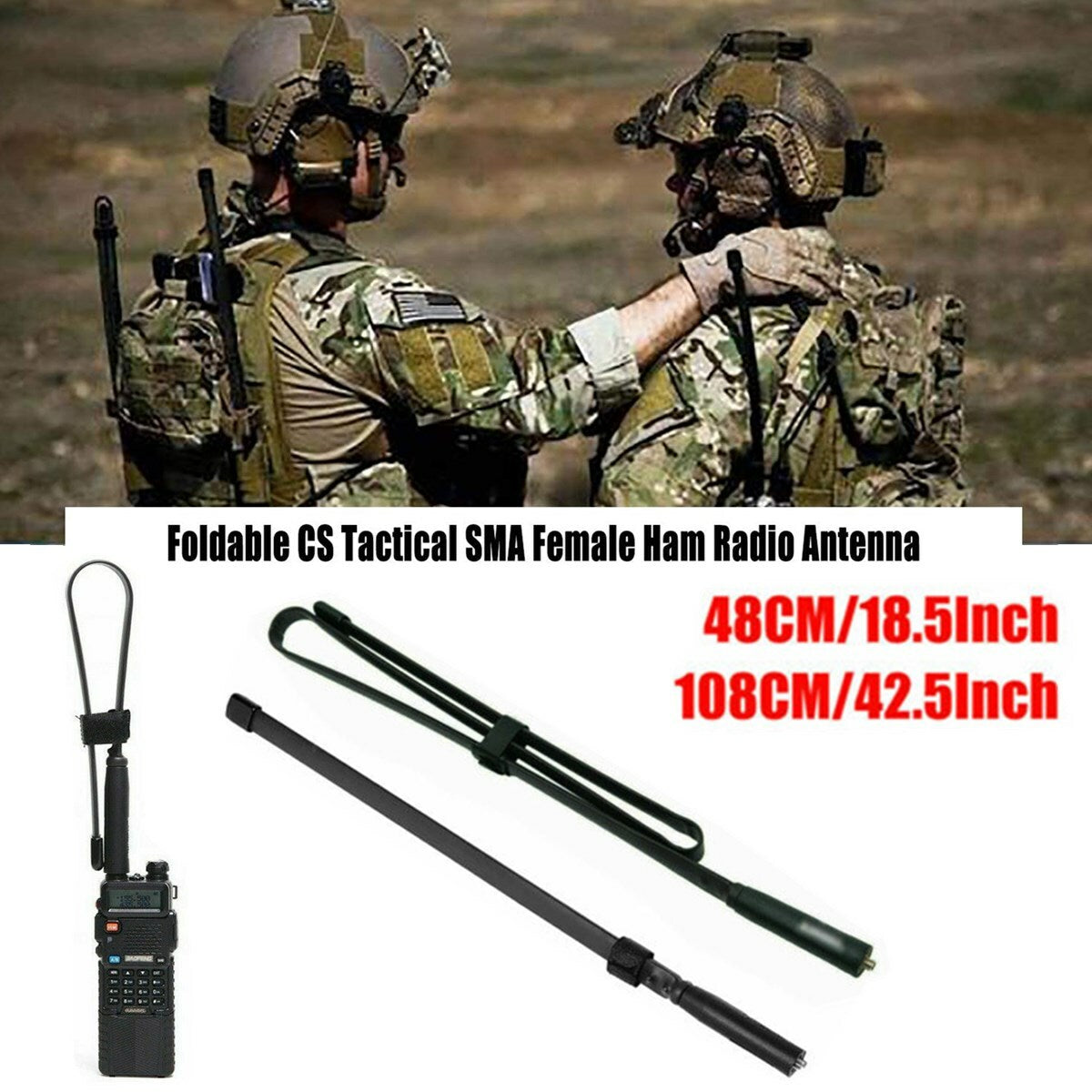 Tactical Antenna 42.5'' Sma-Female VHF/UHF for Baofeng UV-5R UV-82 Two Way Radio