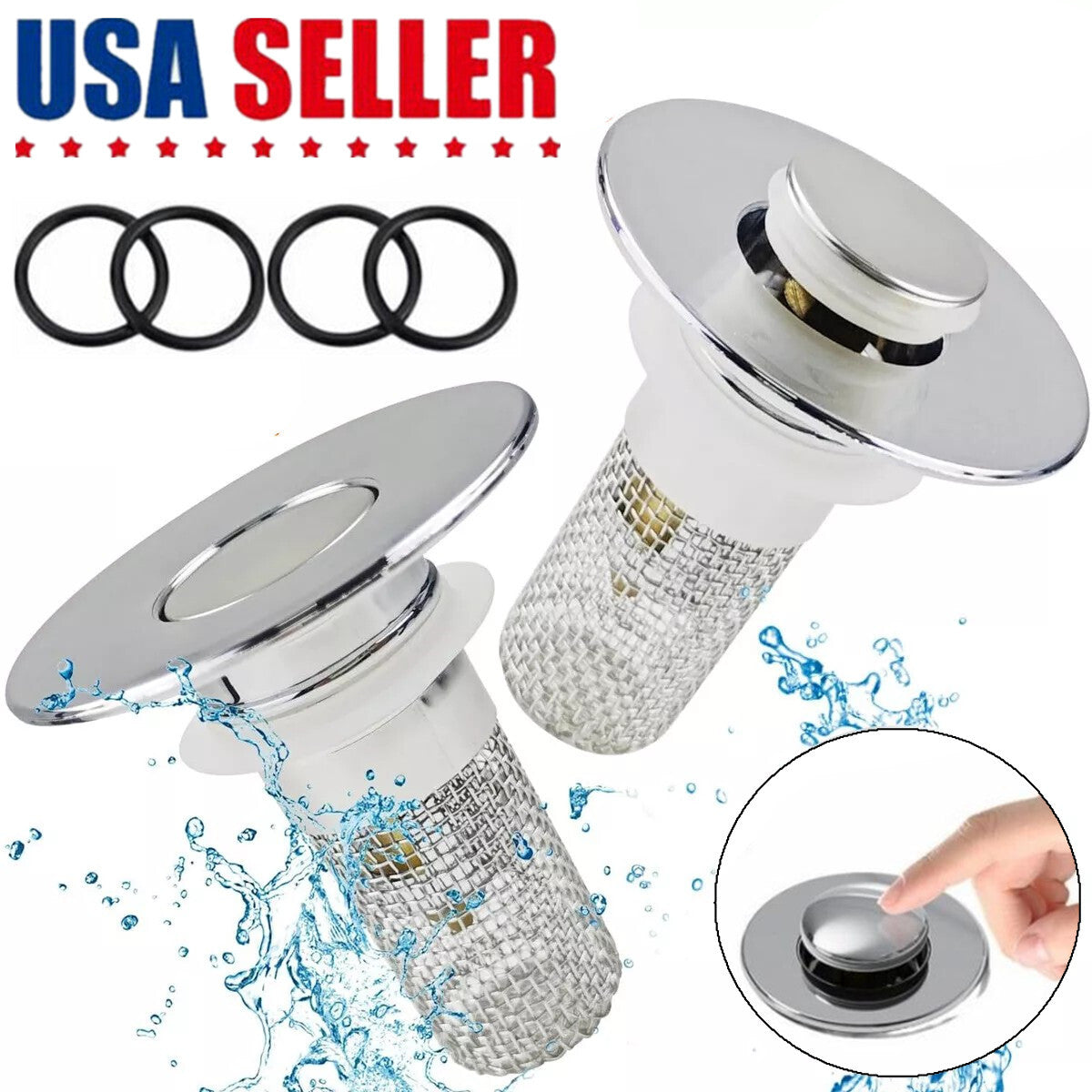 2X Bathroom Sink Stopper Hair Catcher Bathroom Pop up Sink Strainer Drain Filter