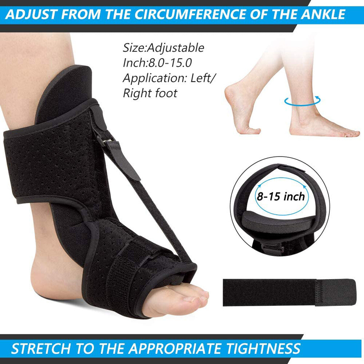 Plantar Fasciitis Night Splint Adjustable Foot Drop Ankle Brace Support Toe Pain