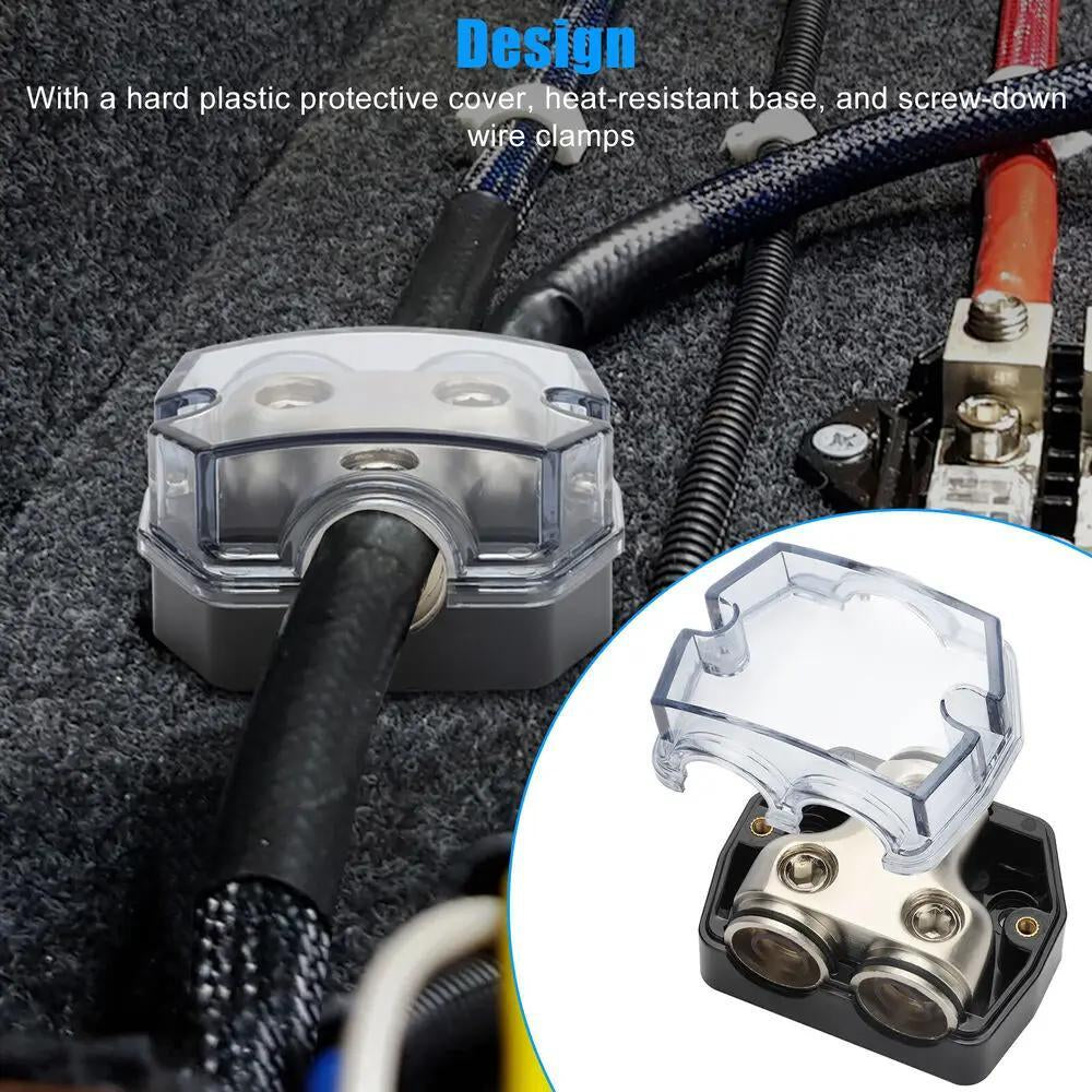 2PC Car Audio Amp Power Ground Distributor 2-Way Distribution Block Gauge In&Out