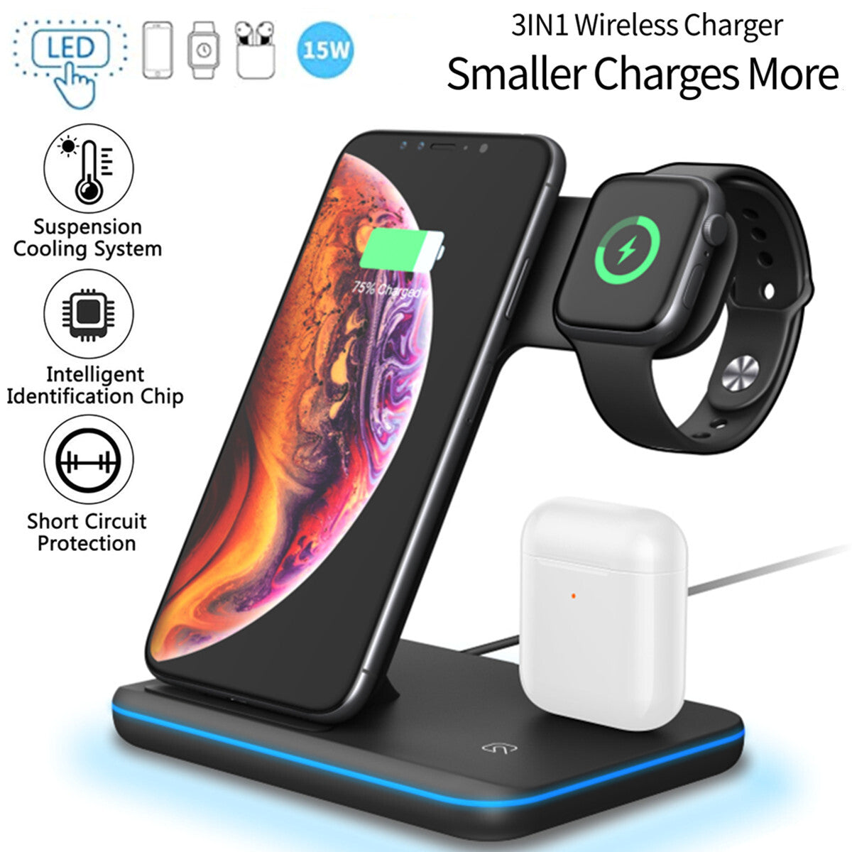 For Iphone 13 Pro Max 12 12 11 3In1 Wireless Fast Charger Charging Stand Station