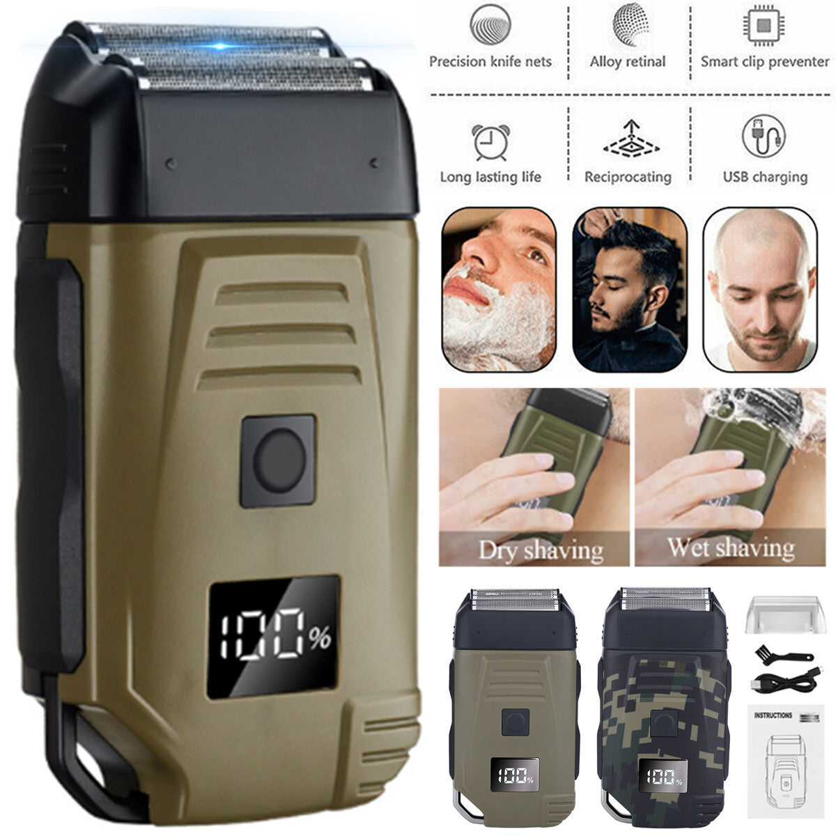 Men'S USB Electric Shaver Trimmer Razor Rechargeable Hair Beard Shaving Machine