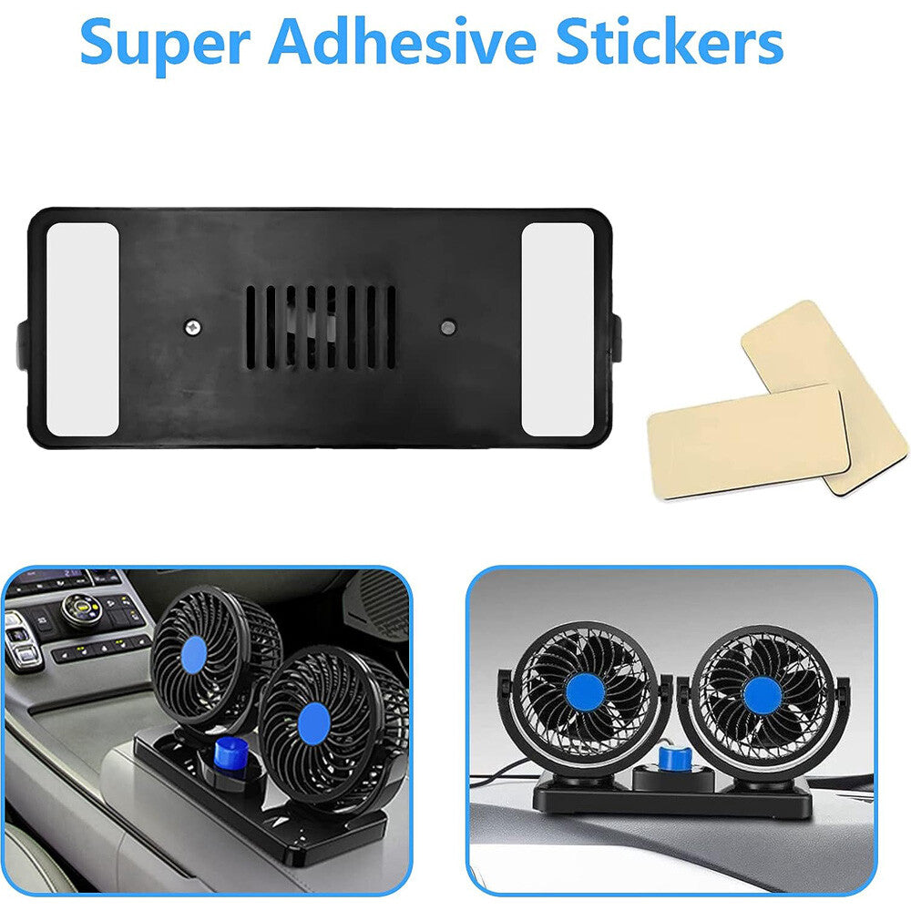 12V Dual Head Car Fan Portable Vehicle Truck 360° Rotatable Auto Cooling Cooler