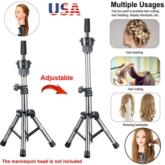 Wig Holder Stand Adjustable Tripod Manikin Mannequin Head Hairdressing Training