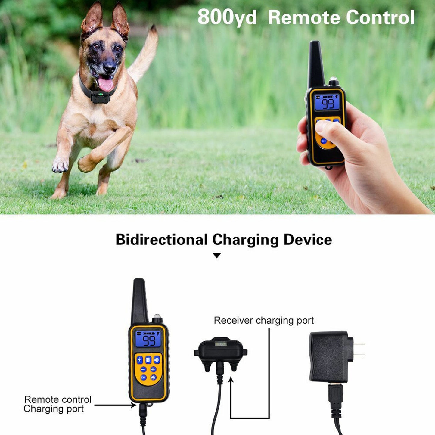 2 Collar Set 2600 FT Remote Dog Shock Training Rechargeable Waterproof LCD Pet