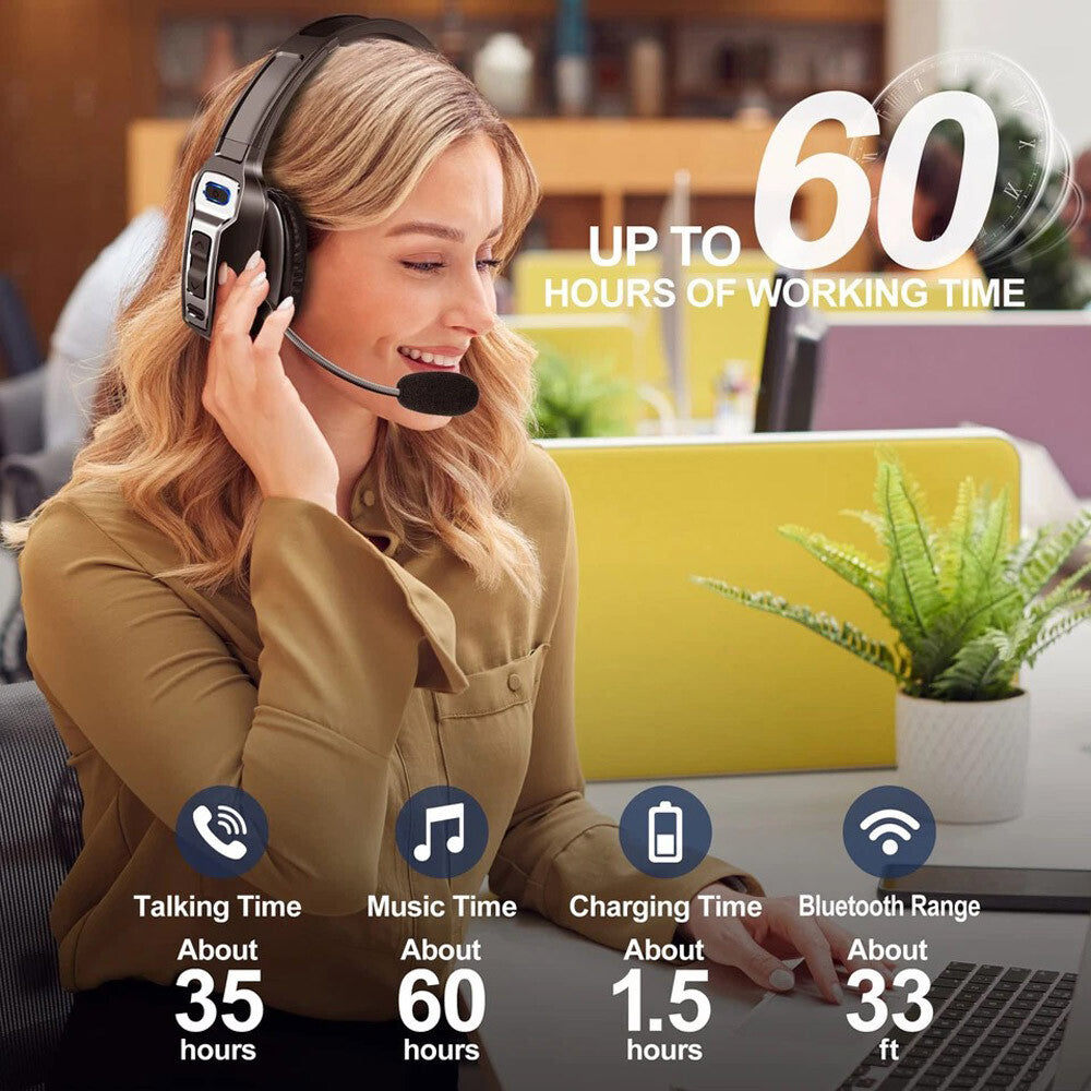 AI Trucker Headset Wireless Bluetooth 5.2 Noise Cancelling Mic for Phones PC US