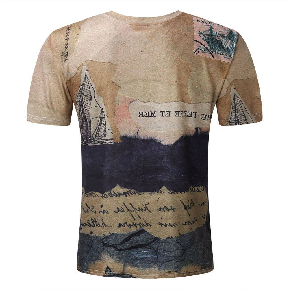 Mens T-Shirt Vintage Short Sleeve Blouse Summer Casual Fitness Tops Tee 2022 US