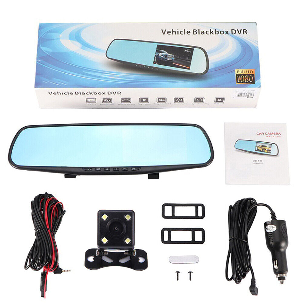 1080P HD Rearview Mirror Car DVR Dual Dash Cam Camera Front Rear Video Recorder