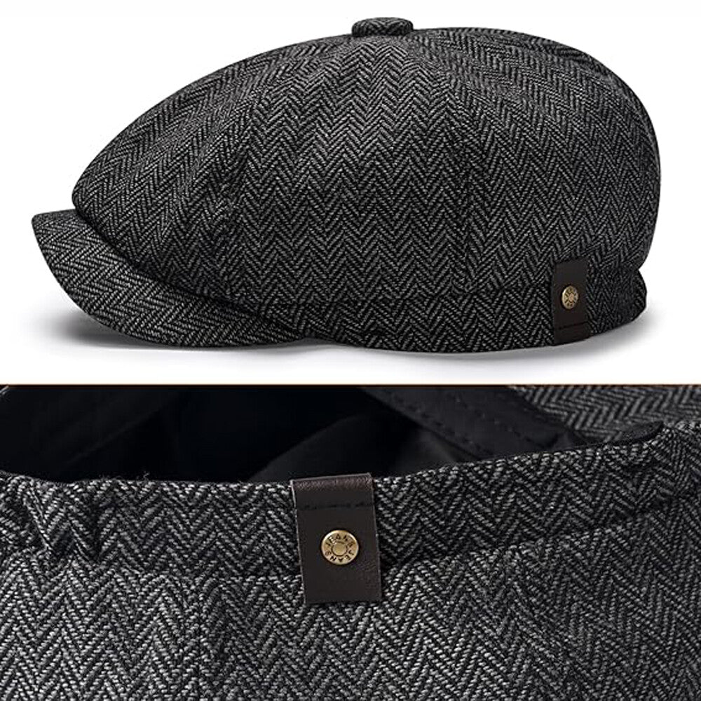 Newsboy Hat Flat Cap Driver Herringbone Tweed Plain Wool Baker Boy Classic Golf