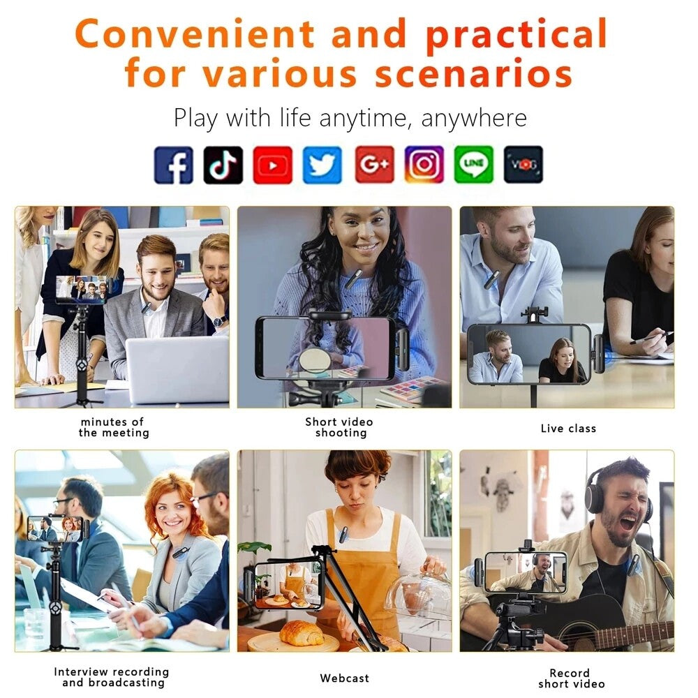 Lavalier Microphone Wireless Audio Video Recording Mini Mic for Android Iphone