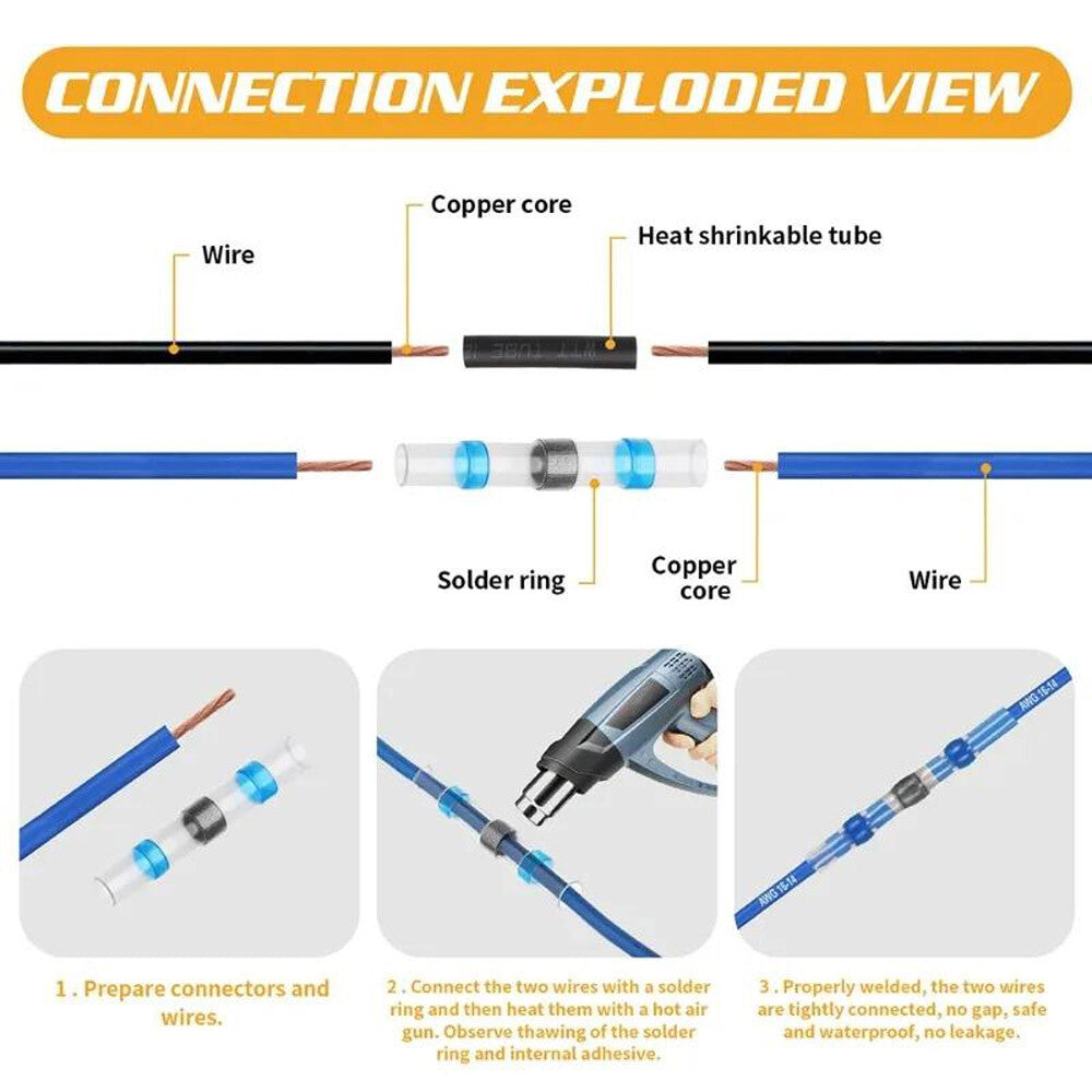 500X Heat Shrink Waterproof Solder Seal Sleeve Wire Butt Connectors Terminal Kit