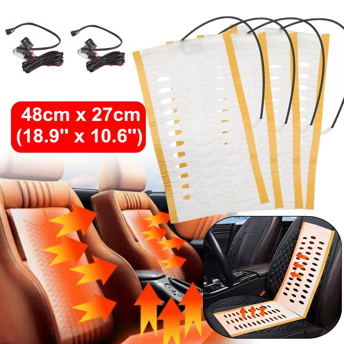 12V Universal Carbon Fiber Car Heated Seat Heater Kit with 3-Level round Switch