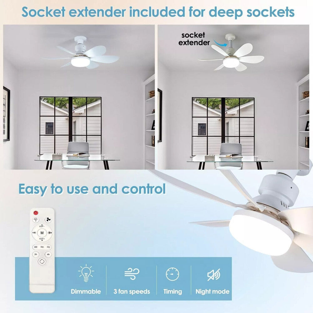 Socket Fan Light Ceiling Fans with Lights and Remote Dimmable LED Ceiling Fan US