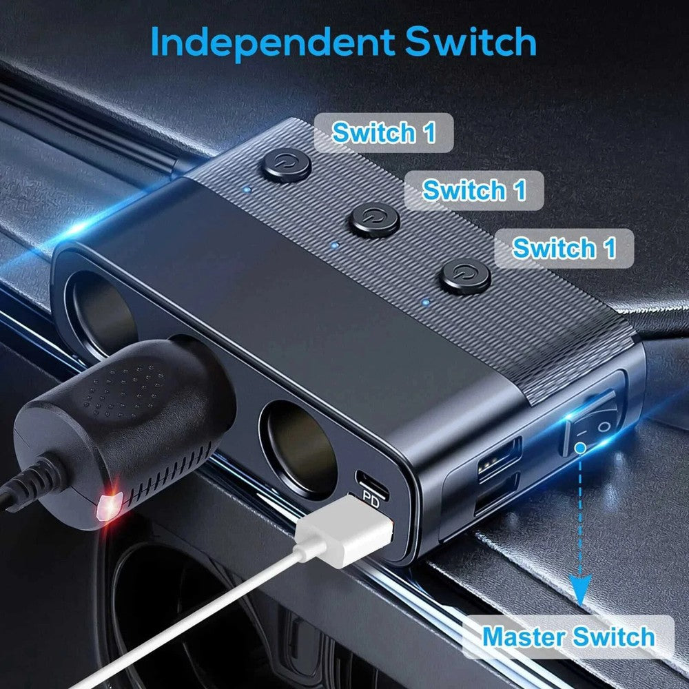 Quick Charge 3-Way Car Cigarette Lighter Socket Splitter 7 in 1 Power Adapter US