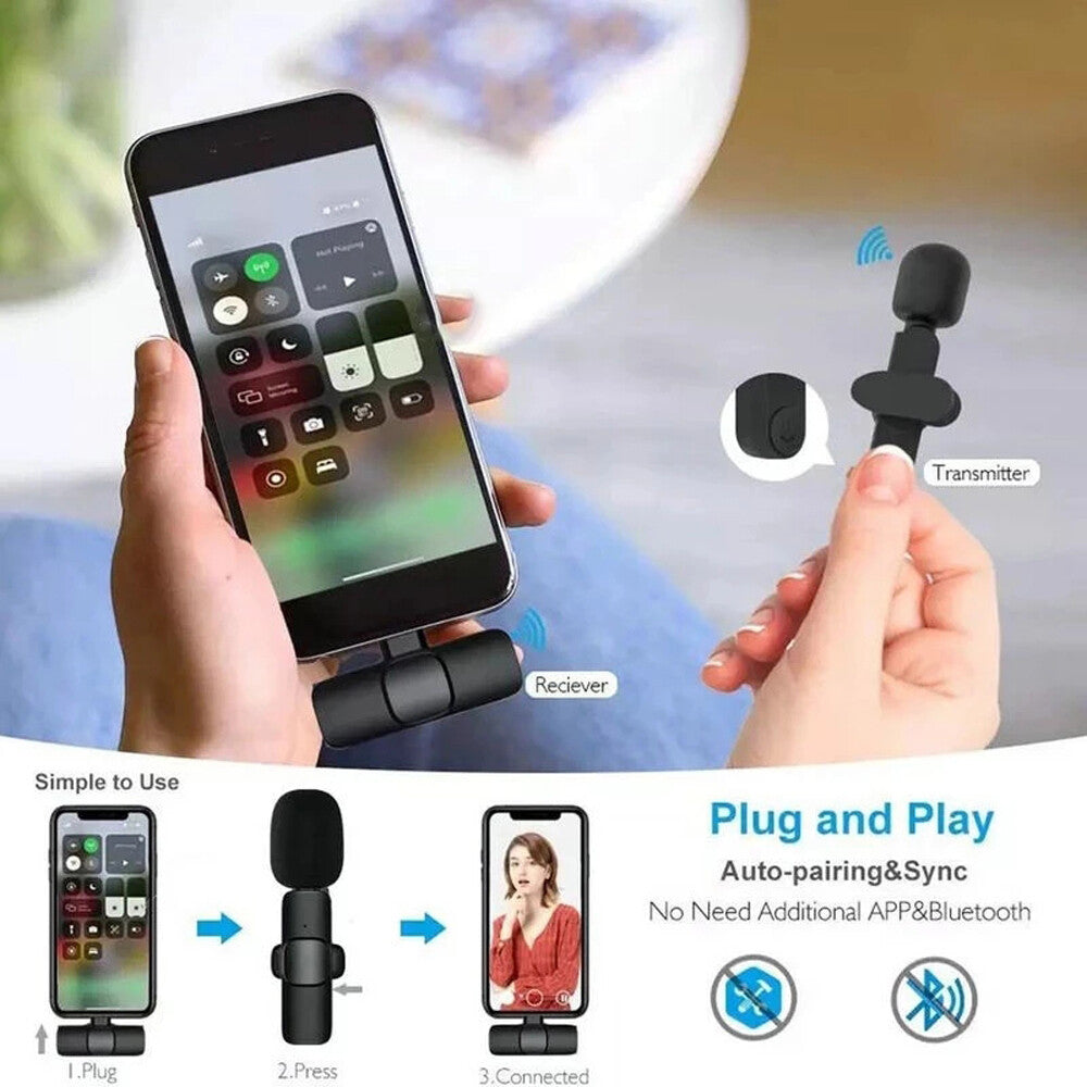 Lavalier Microphone Wireless Audio Video Recording Mini Mic for Android Iphone