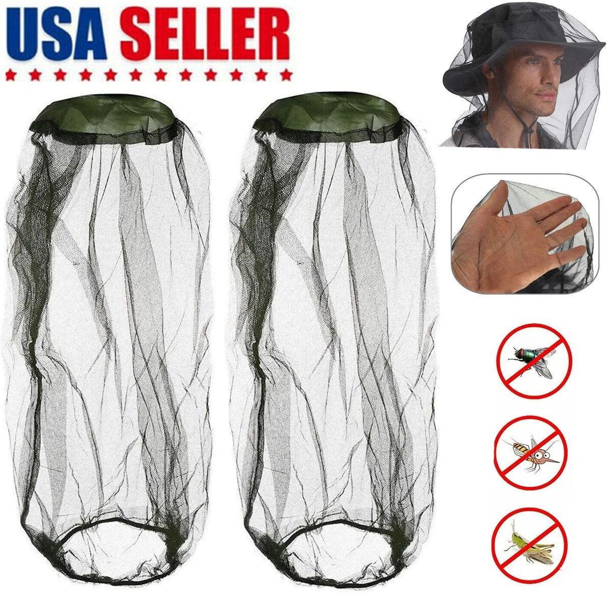 2PCS Anti-Mosquito Hat Bug Bee Insect Head Net Cap Sun Protection Fishing Hiking