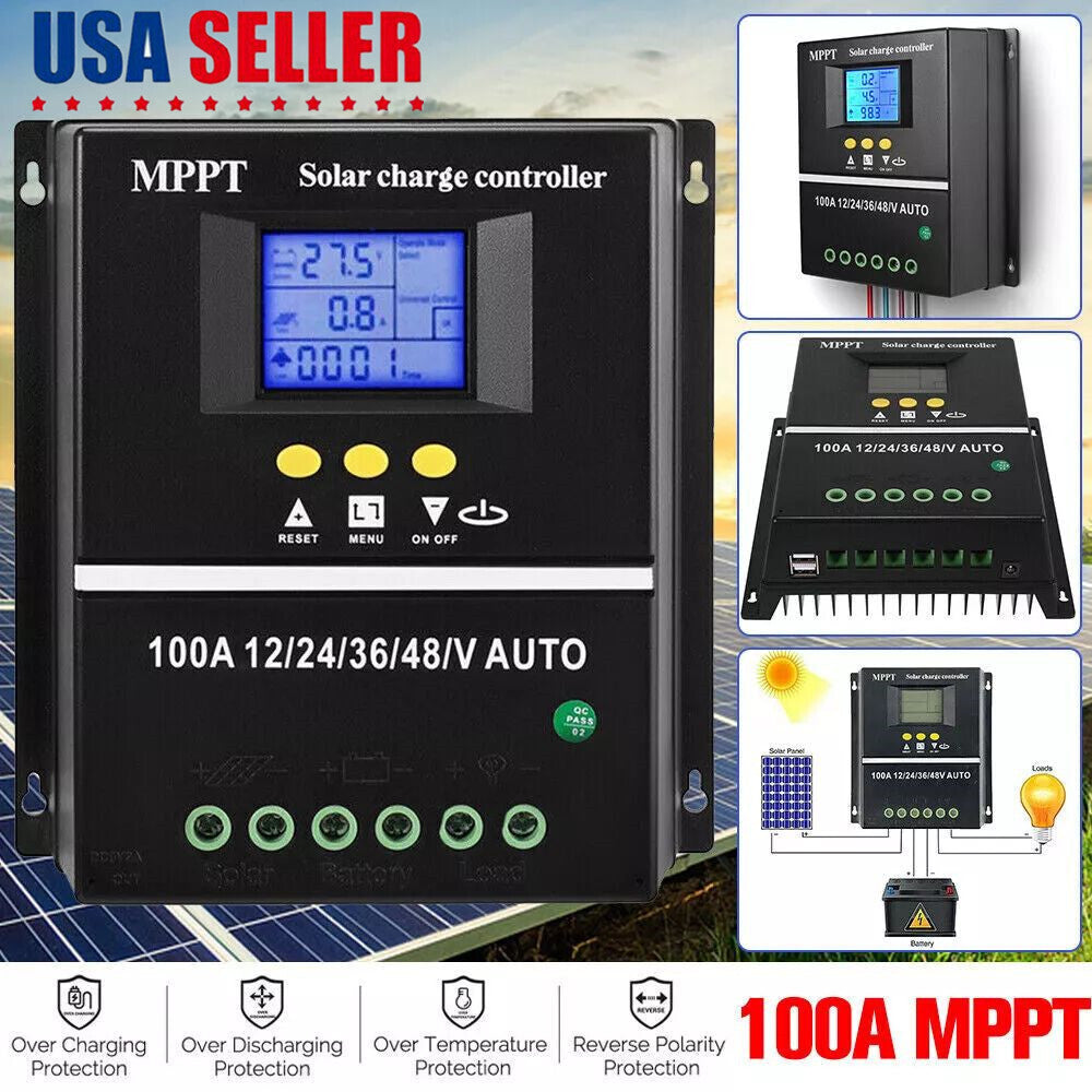 Dual USB 100A MPPT Solar Charge Controller 12V 24V 36V 48V PV Battery Regulator