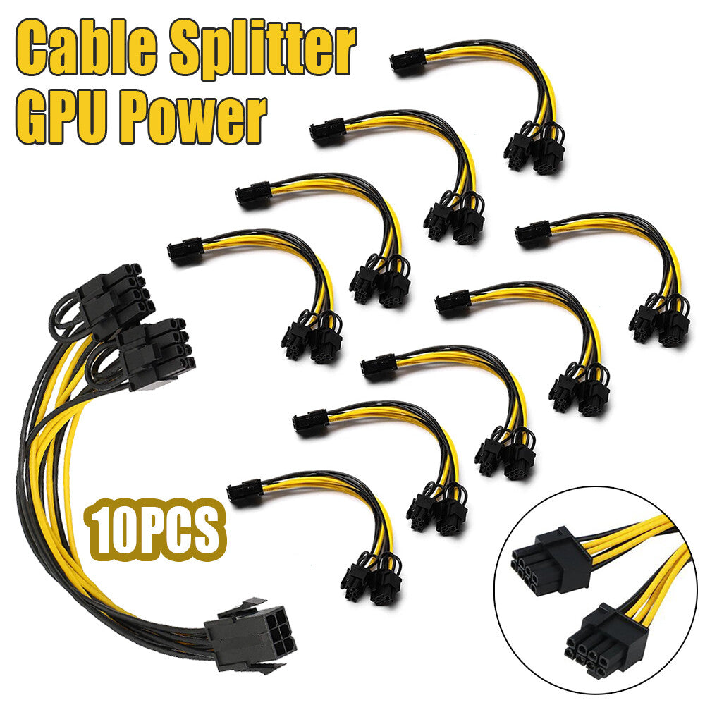 10 PCS PCIE 6 Pin Female to Dual PCI-E 8 Pin (6+2) Male GPU Power Cable Splitter