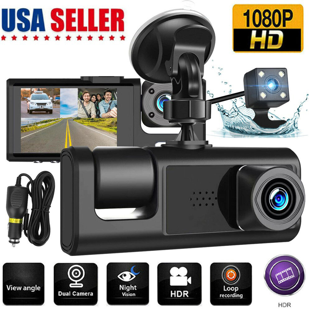 HD 1080P Car Dual Lens Dash Cam Front Rear inside Video Recorder Camera G-Sensor