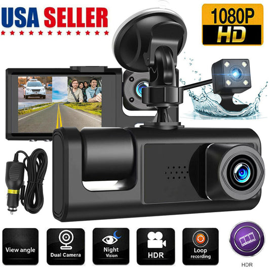 HD 1080P Car Dual Lens Dash Cam Front Rear inside Video Recorder Camera G-Sensor