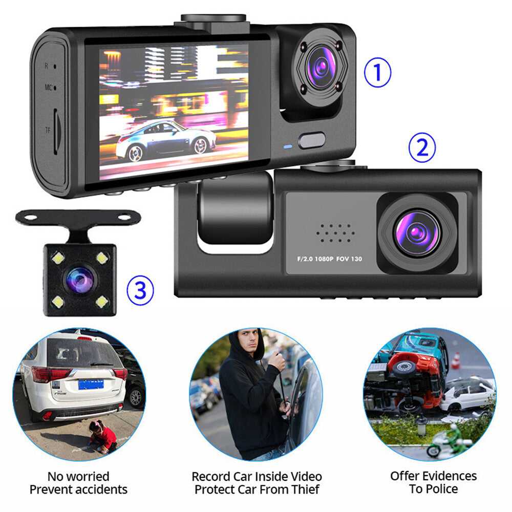 HD 1080P Car Dual Lens Dash Cam Front Rear inside Video Recorder Camera G-Sensor