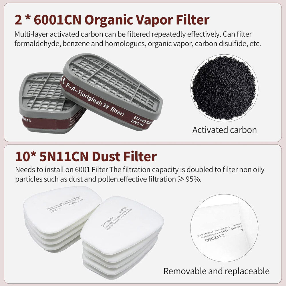 Full Face Gas Mask Painting Spraying Respirator W/Filters for 6800 Facepiece US