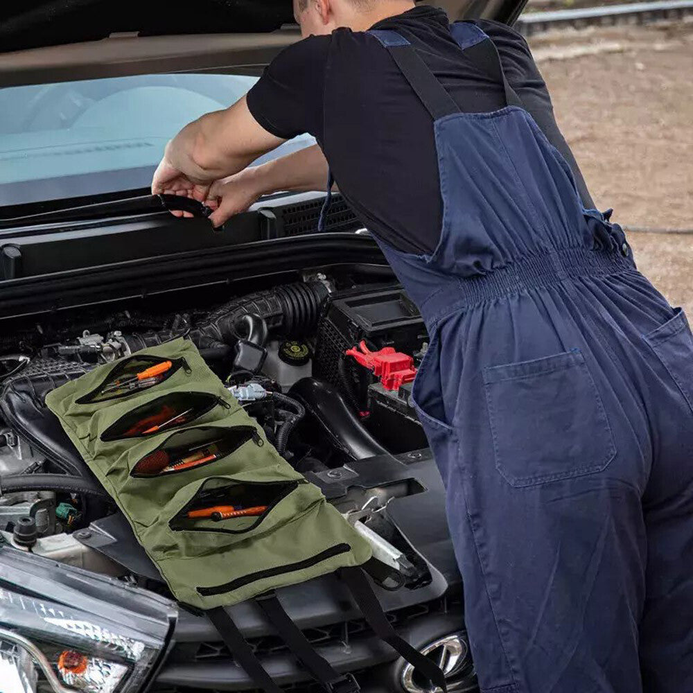 Multi-Purpose Tool Roll up Bag 5 Pocket Wrench Pouch Canvas Hanging Organizer US