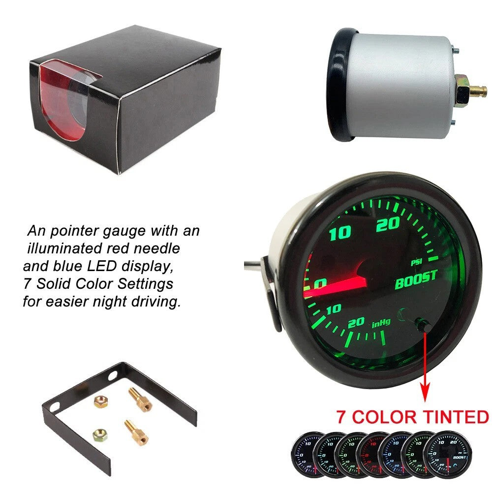 2" 52Mm Digital Boost Gauge Tinted 7 Color 0-30 PSI Pressure Vacuum Turbo Meter