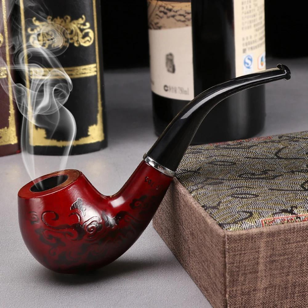 Smoking Pipe Durable Wooden Wood Tobacco Cigarettes Cigar Pipes Enchase W/ Stand
