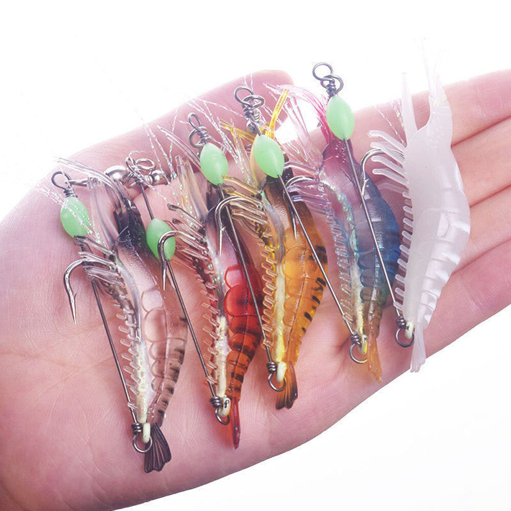 7X Luminous Fishing Bait Lure Artificial Shrimp Lures Soft Hook Prawn Bait Kit