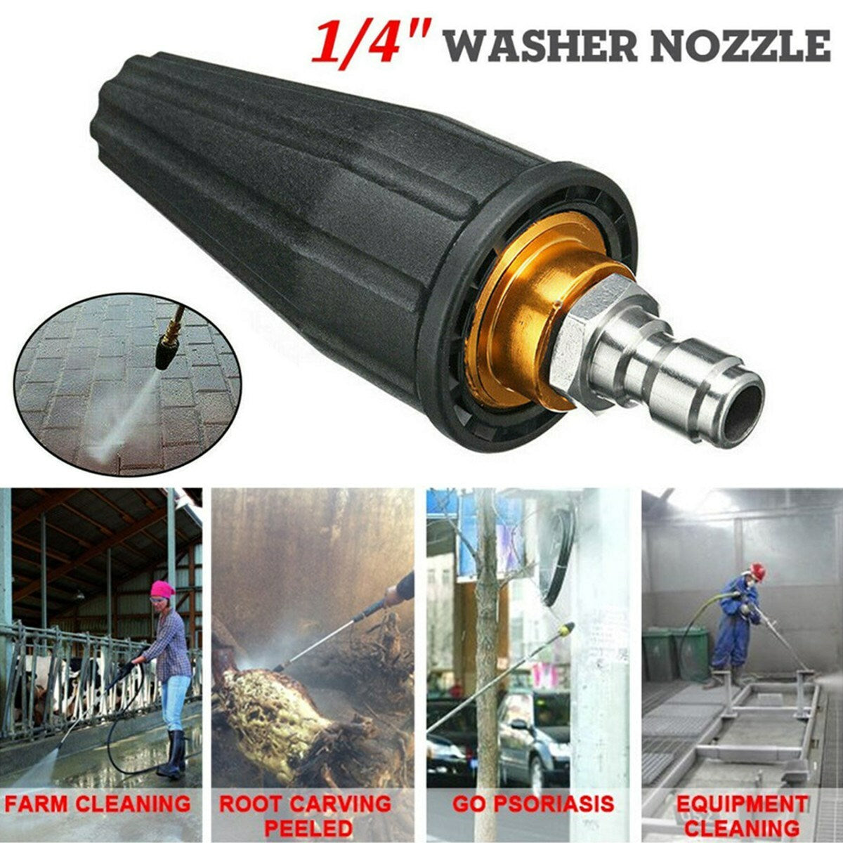 1/4" High Pressure Washer Rotating Turbo Nozzle Spray Tip 4.0 GPM 4000PSI Quick
