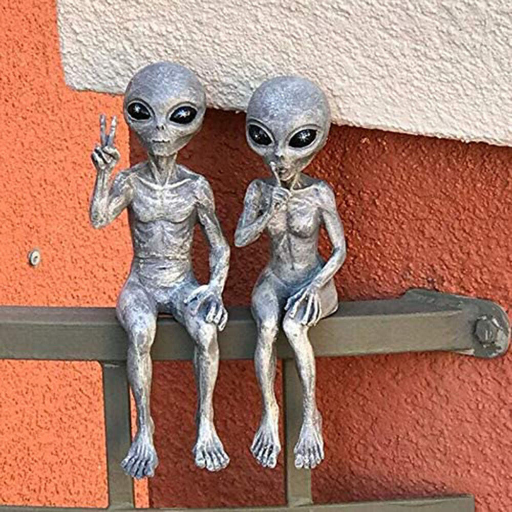 Outer Space Alien Statue Martians Garden Figurine Set Home Decoration Outdoor US