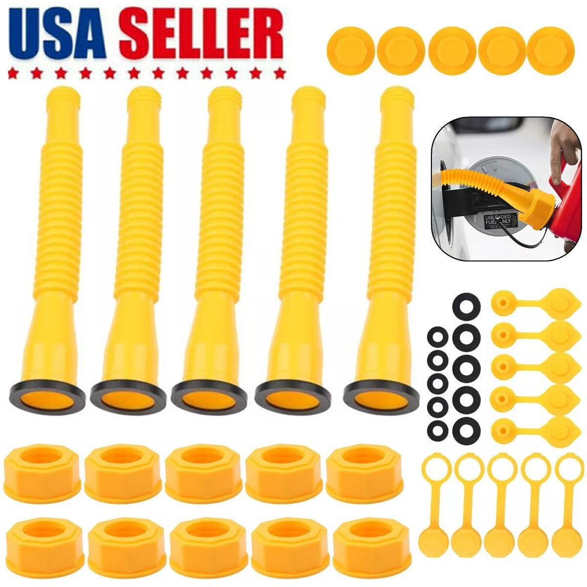 5X Replacement Gas Can Spout Nozzle Vent Kit for Plastic Gas Cans Old Style Cap