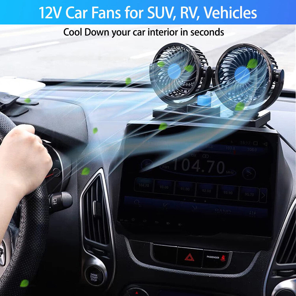 12V Dual Head Car Fan Portable Vehicle Truck 360° Rotatable Auto Cooling Cooler