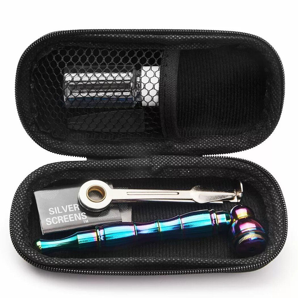 2 Packs 4.3" Metal Detachment Tobacco Smoking Pipes with Caps Hand Pipes + Bag