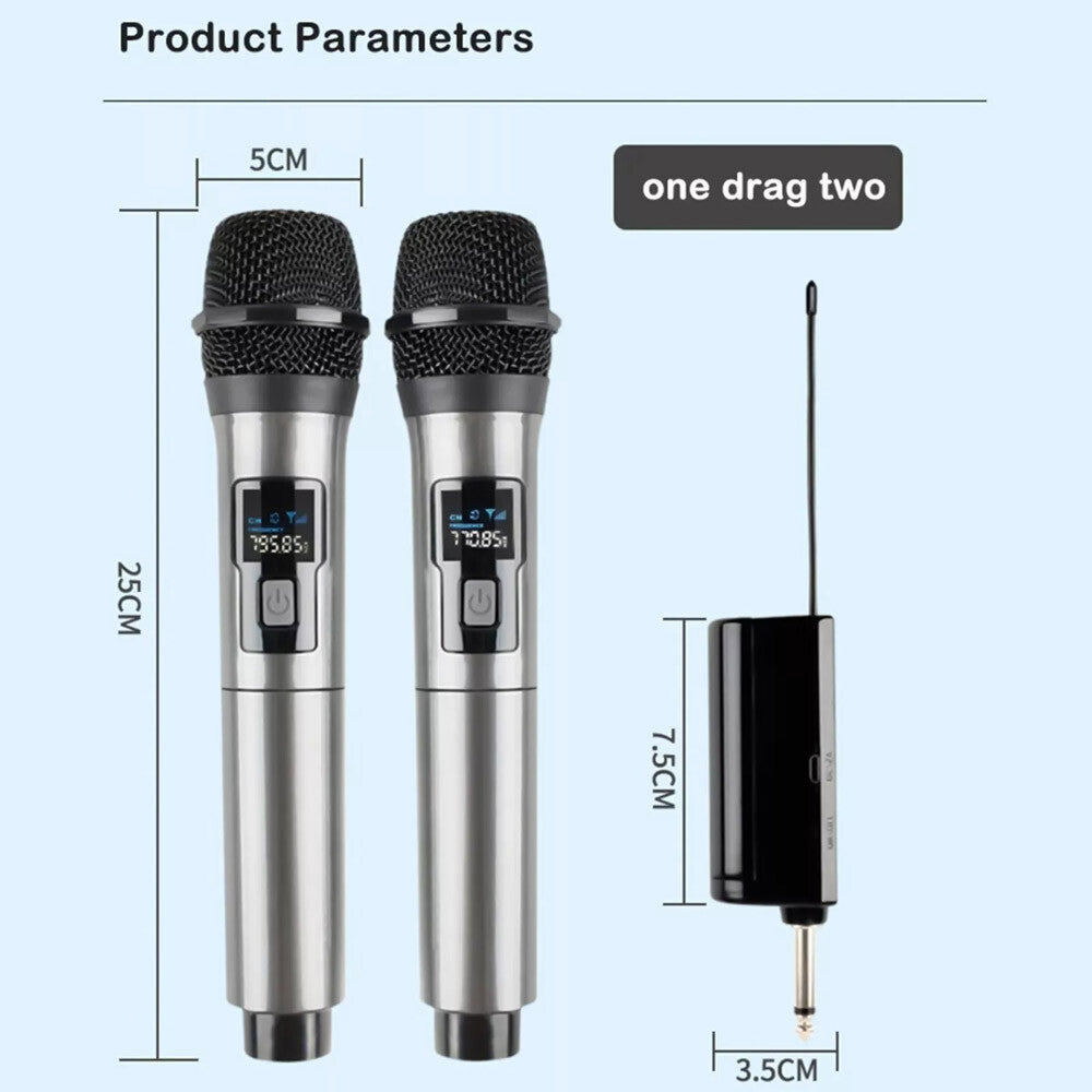 Pro UHF Wireless Microphone System Set Dual Handheld Rechargeable Karaoke Party