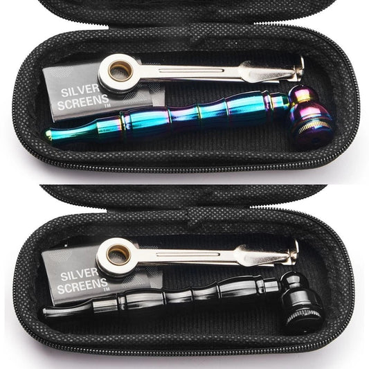2 Packs 4.3" Metal Detachment Tobacco Smoking Pipes with Caps Hand Pipes + Bag