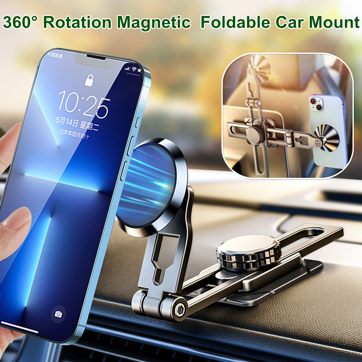 360° Rotation Magnetic Phone Holder Foldable Car Mount Stand Dashboard Universal